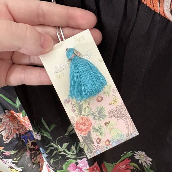 Johnny Was Womn XL Black Floral Cotton Silk Sheer Metalli Notte A-Line Dress NWT - Picture 10 of 14